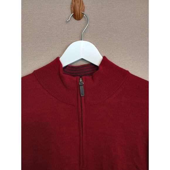 Untuckit Sweater Mens Medium Red Belguardo 1/4 Zip Minimalist Casual Merino Wool - Picture 6 of 10